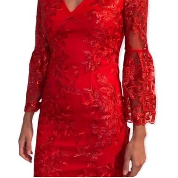 Emma Street Red Embroidered, Sequined, Bell sleeved, V-neck Midi dress, S, NWOT - Picture 3 of 16